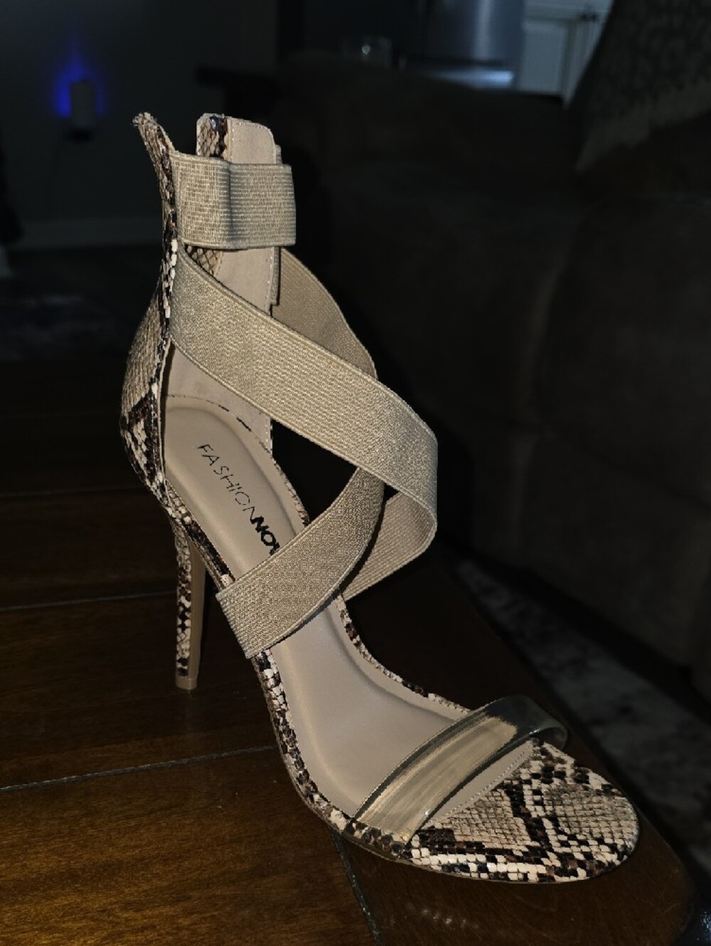 Fashion Nova Brown Snake Print Strappy High Heel Sandals - Picture 2 of 4